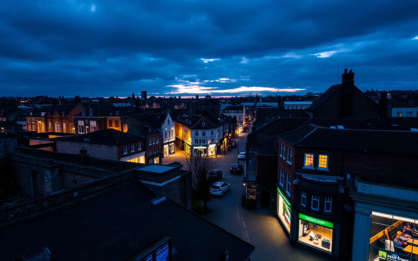 Dusk over Colchester high street